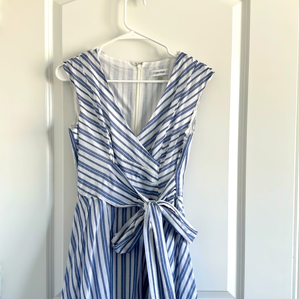 Tea length striped summer dress